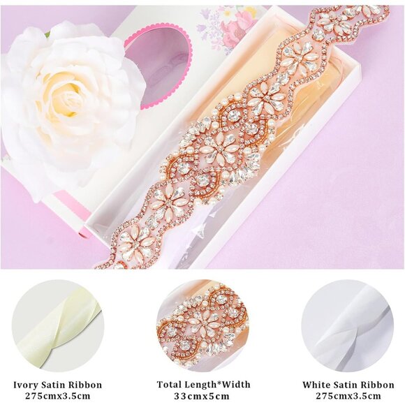 Bridal Crystal Pearl Wedding Sash Bead Trim Women Gowns Sash - Picture 5 of 7